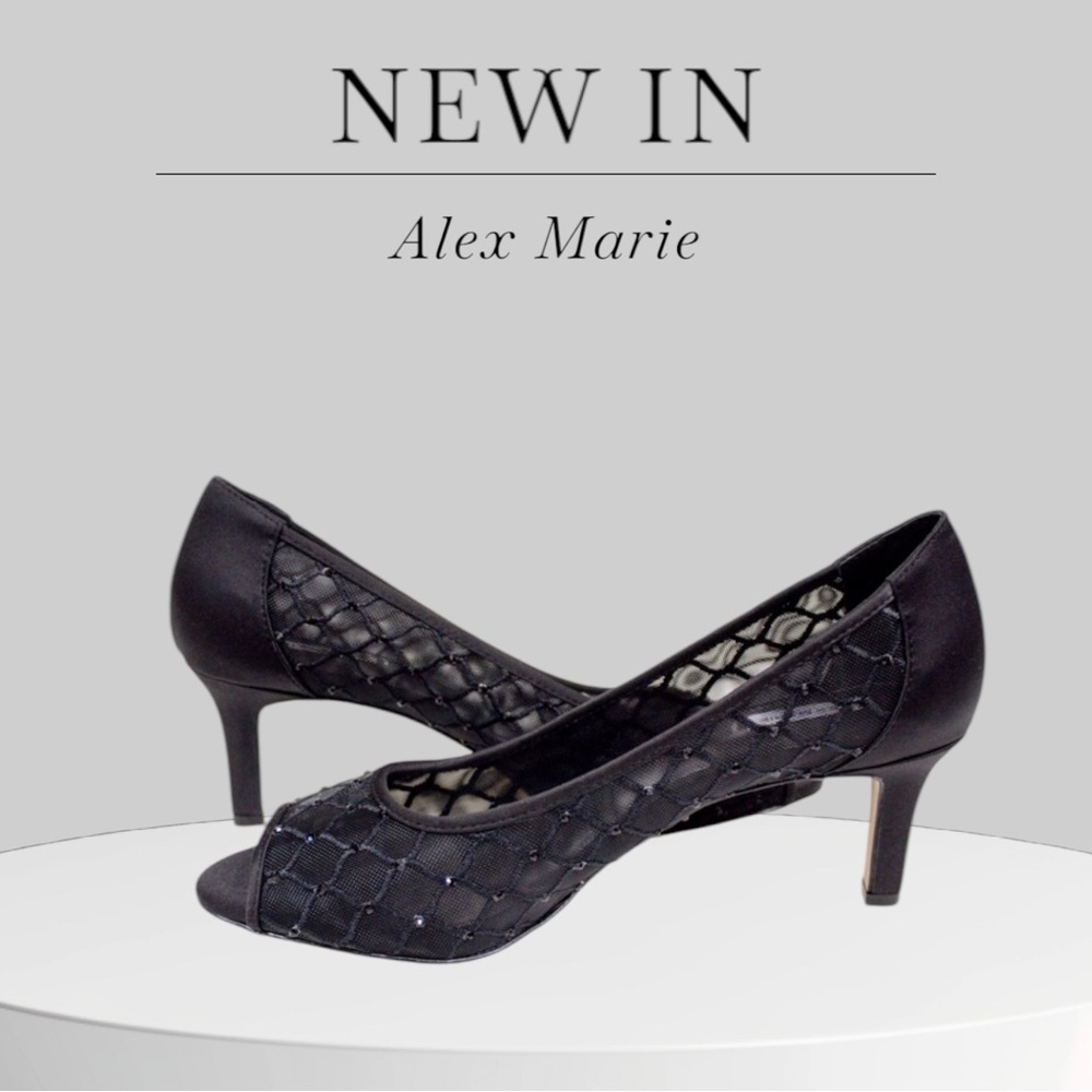 ALEX MARIE Classic Peep Toe Shoes, Heels, Embroidered & Rhinestone, Women's 8.5